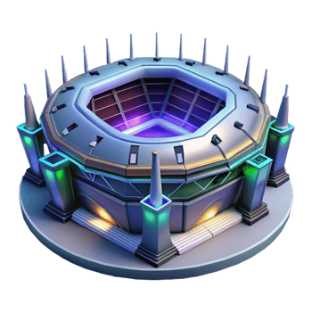 wonderful contemporary A futuristic, sleek sports stadium with holographic displays, night scene, neon lights, cyberpunk style, premium png