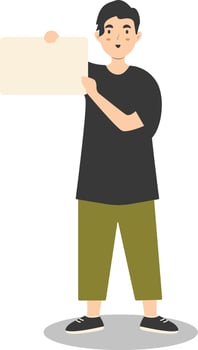 Young Male Holding Banner Illustration with Cartoon Design vector