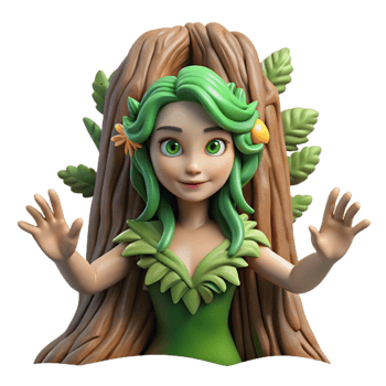 magnificent minimalist A beautiful dryad emerging from a redwood tree, dappled sunlight, art nouveau style detailed png