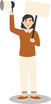 Young Woman Holding Banner Illustration Isolated on White Background. vector