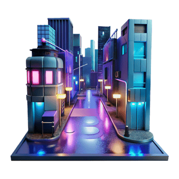 serene classic Cyberpunk city street, neon signs, holographic projections, rainy night, vibrant colors, cinematic, professional png