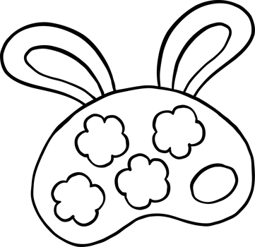 Easter School Paint Palette Bunny Ears Cartoon Hand Drawn Outline black and white png