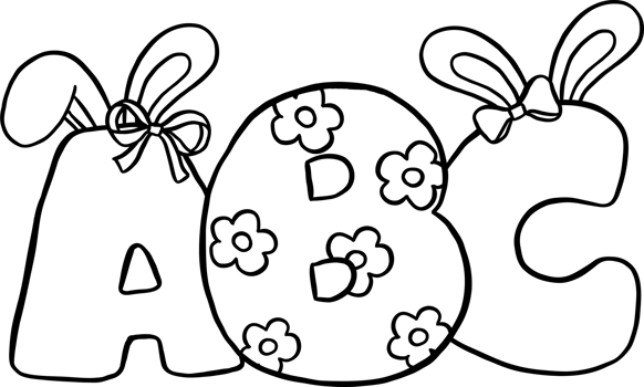 Easter School Colorful ABC Letters with Bunny Ears black and white png