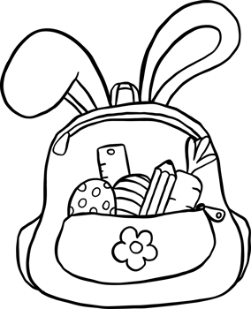 Cute Easter School Backpack Bunny Ears Cartoon Hand Drawn Outline black and white png
