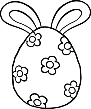Pink Easter Egg with Bunny Ears Cartoon Hand Drawn Outline black and white png