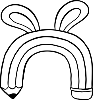 Easter School Rainbow Pencil Bunny Ears Cartoon Hand Drawn Outline black and white png