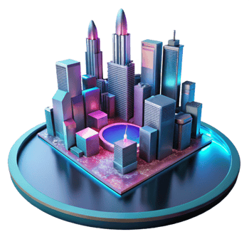 vibrant traditional A futuristic cityscape reflected in a puddle, neon lights, cyberpunk style high resolution png