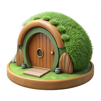 dramatic minimalist A hobbit hole, nestled into a grassy hillside, round wooden door, cozy, whimsical style high resolution png