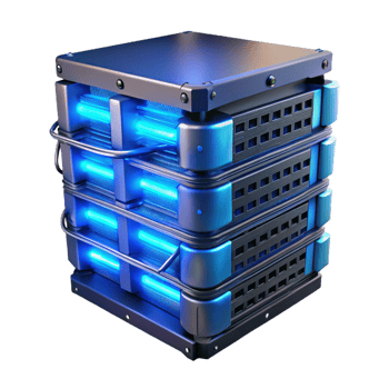 vibrant vintage A server rack glowing with intense blue light, complex wiring, dark and mysterious lighting exclusive png