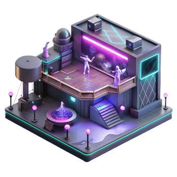elegant modern Cyberpunk nightclub, neon signs, holographic dancers, dark and smoky atmosphere, futuristic, authentic png