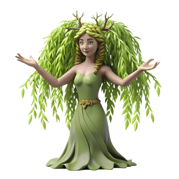 stunning abstract A beautiful dryad emerging from a willow tree, dappled sunlight, art nouveau style professional png
