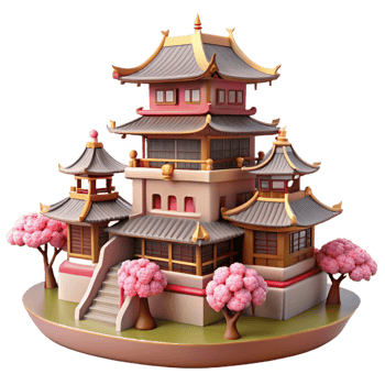 magnificent vintage A traditional Japanese castle, cherry blossoms in bloom, soft lighting, anime style 4K png