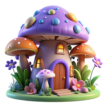 beautiful modern A giant mushroom house in a fantasy forest, glowing mushrooms and colorful flowers, whimsical and magical high resolution png
