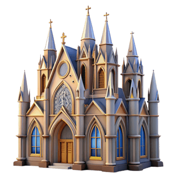 serene rustic A medieval cathedral with soaring stained-glass windows, intricate carvings, soft sunlight, solemn and majestic high resolution png