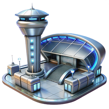 beautiful traditional A futuristic airport, sleek metallic design, bright interior lighting, high-tech details detailed png