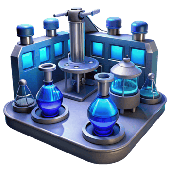 serene contemporary A futuristic laboratory filled with strange equipment, sterile, blue lighting, sci-fi style genuine png
