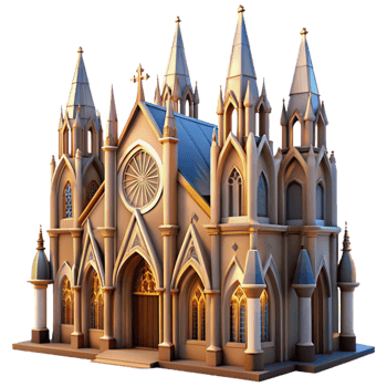 dramatic modern A medieval cathedral with soaring stained-glass windows, intricate carvings, soft sunlight, solemn and majestic genuine png