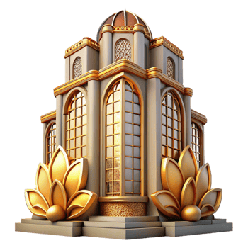 magnificent vintage Art Nouveau skyscraper, intricate floral facades, stained glass windows, golden hour lighting, highly detailed, Art Deco influences, premium png