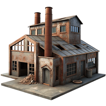 serene classic Abandoned Factory Rusted Metal detailed png