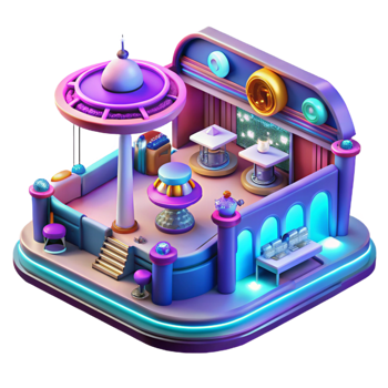 beautiful modern A bustling marketplace within a futuristic space station, vibrant colors, neon signs, cinematic lighting professional png