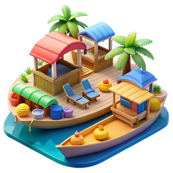 elegant creative Floating market, interconnected boats, vibrant colors, tropical setting, bustling, 4K png