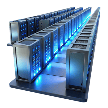 serene traditional A server farm stretching into infinity, rows of blinking lights, cool blue lighting, industrial photography style 4K png