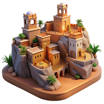 magnificent minimalist A desert oasis town built into sandstone cliffs, warm earthy tones, intricate carvings, sunset lighting genuine png