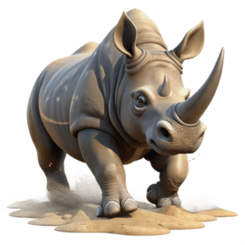 magnificent vintage A powerful rhinoceros charging through the savanna, dust effects, dynamic lighting, original png