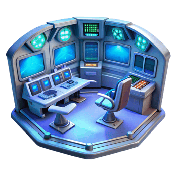 magnificent abstract A futuristic spaceship interior with holographic displays and sleek control panels, dim blue lighting original png