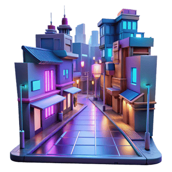 dramatic traditional Cyberpunk city street, neon signs, holographic projections, rainy night, vibrant colors, cinematic, 4K png