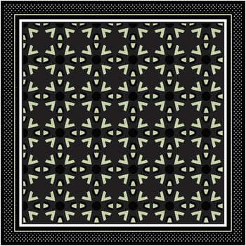 Geometric pattern featuring star shapes and circles in black, beige, and green, bordered by a multi-layered design with polka dots. vector