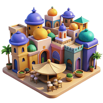 elegant modern A colorful, chaotic bazaar in a Middle Eastern city, midday sun, bustling, detailed textures, high resolution png