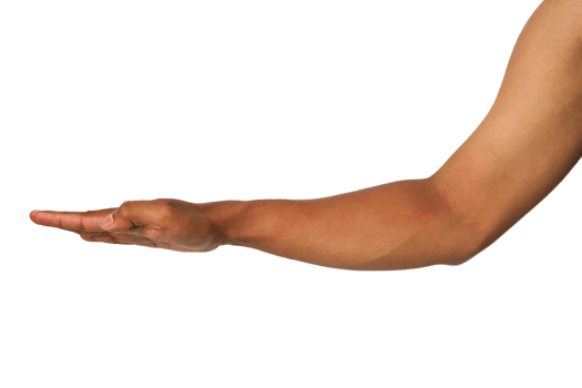 Brown Skin Arm Outstretched, Open Hand Gesture, Transparent Background for Image Use or Graphic png