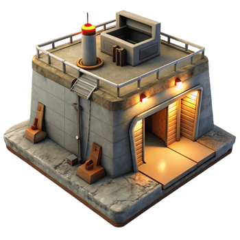 beautiful modern Underground bunker, concrete walls, dim lighting, survivalist theme, post-apocalyptic setting, realistic rendering, high resolution png