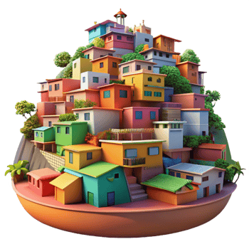 serene modern A colorful favela built on a hillside, vibrant hues, dynamic composition, documentary style, high resolution png