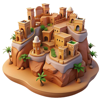 beautiful modern A desert oasis town built into sandstone cliffs, warm earthy tones, intricate carvings, sunset lighting high quality png
