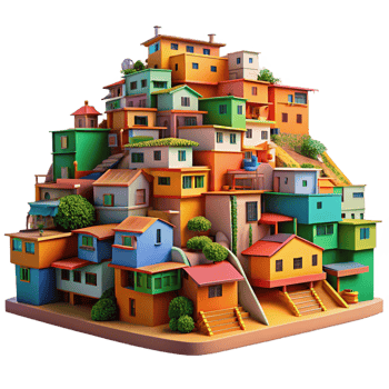 serene artistic A colorful favela built on a hillside, vibrant hues, dynamic composition, documentary style, authentic png