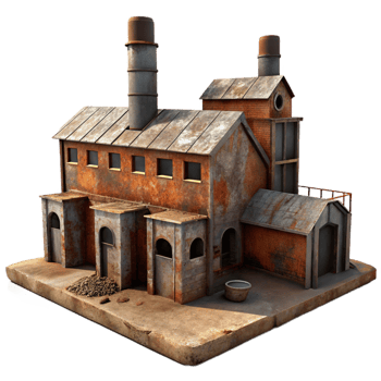 extraordinary artistic An abandoned industrial factory, rusty and decaying, dimly lit, eerie, photorealistic, exclusive png