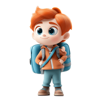A cute funny illustration of a school boy walking back to school on a transparent background png