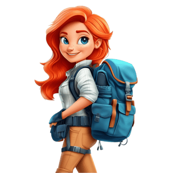 cartoon girl with backpack on transparent background png