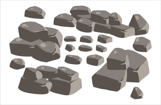 Stone boulder. Granite debris and grey cobble. Pile of rubble rock block. Natural solid cracked mineral. Big mountain geology material. Heap of broken gravel vector