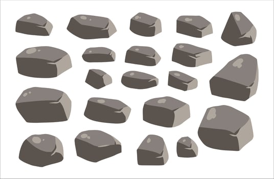 Stone boulder. Granite debris and cobble. Pile of rubble rock block. Natural solid cracked mineral. Big mountain geology material. Heap of broken gravel vector