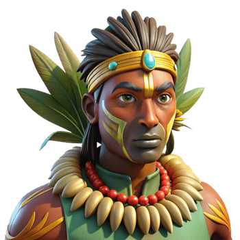 serene abstract Portrait of a tribal warrior adorned with vibrant face paint and feathers, dappled sunlight filtering through a forest canopy, National Geographic style 4K png