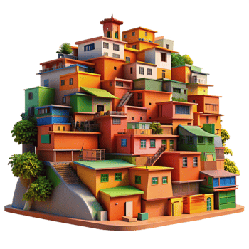 wonderful rustic A colourful favela built on a hillside, vibrant paint, intricate details, warm sunlight, lively atmosphere original png