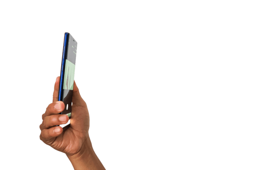 Hand Holding Blue Smartphone, Dark Backgrounds and Details. Smartphone with a Blue Screen in a png