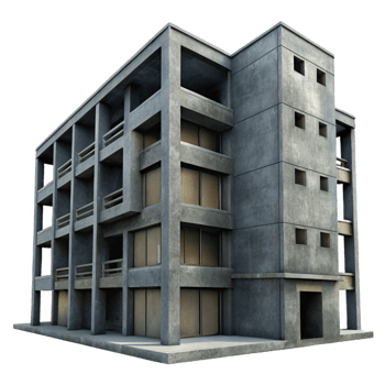 serene artistic A single, Brutalist concrete apartment block, harsh shadows, overcast sky, photorealistic, dystopian, detailed png