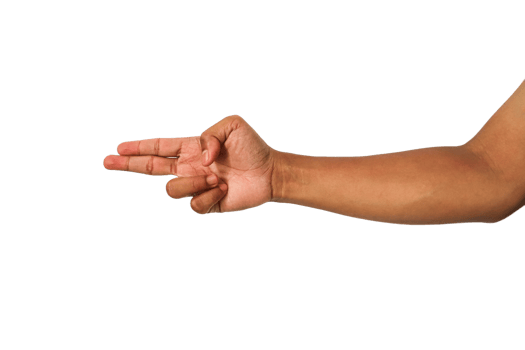 Brown Hand Forming Gun Gesture on Transparent Background png