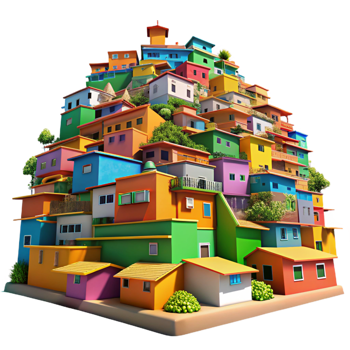 impressive rustic A vibrant, colorful favela built on a hillside, midday sun, bustling, photorealistic, professional png