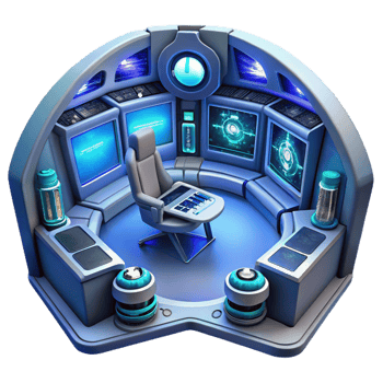 elegant vintage A futuristic spaceship interior with holographic displays and sleek control panels, dim blue lighting high resolution png