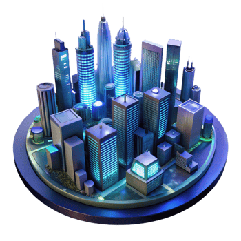 magnificent creative A futuristic city at night, viewed from above, glowing skyscrapers, aerial photography style high quality png